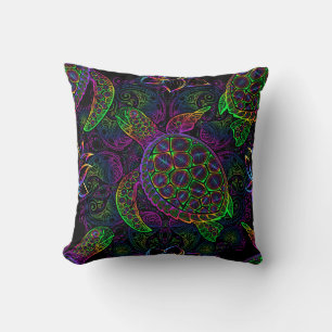 Boho Sea Turtle: Psychedelic Mandala Pattern Throw Pillow