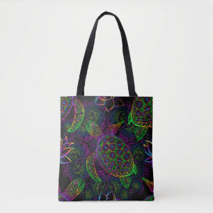 Boho Sea Turtle: Psychedelic Mandala Pattern Tote Bag