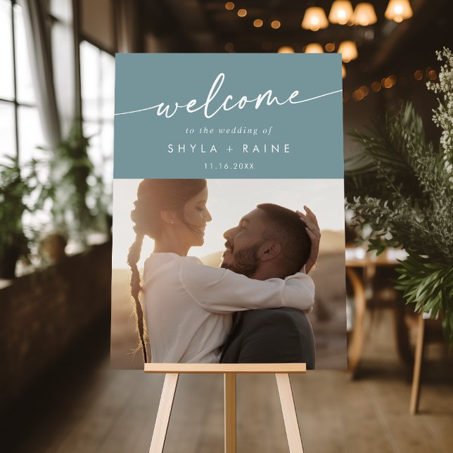 Boho Seafoam Teal Photo Wedding Welcome Sign (Creator Uploaded)