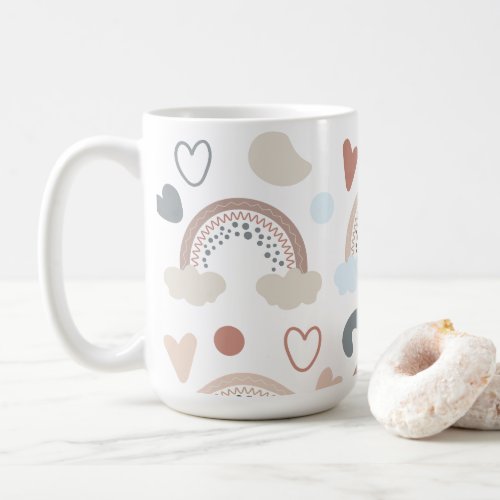 Boho Seamless Rainbow and Hearts Pattern Coffee Mug