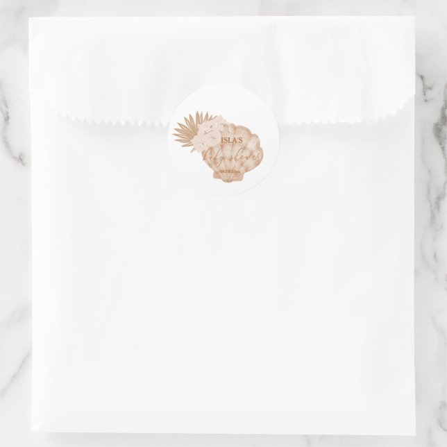 Boho Seashell Baby Shower Classic Round Sticker (Bag)