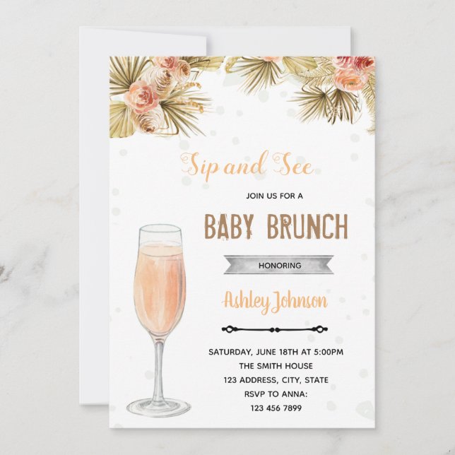 Boho see sip and brunch party invitation (Front)