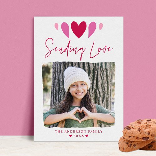 Boho Sending Love Pink Photo Valentines Day Holiday Card
