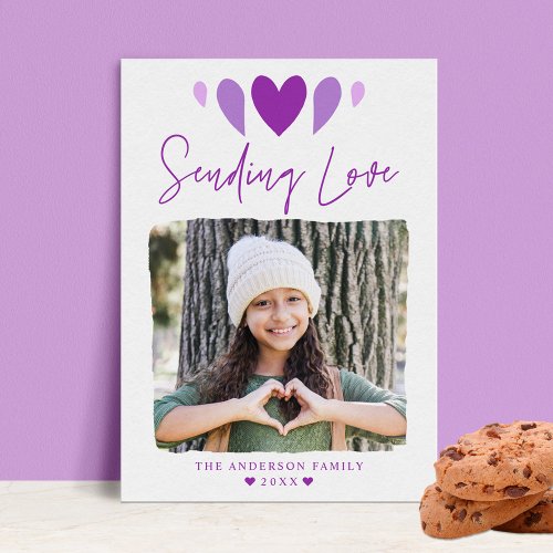 Boho Sending Love Purple Photo Valentines Day Holiday Card