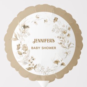 Boho Sepia Floral Baby Shower Med Balloon
