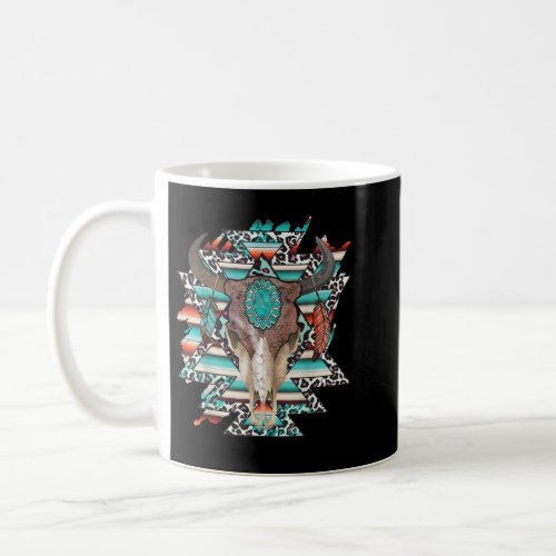 Boho Serape Turquoise Aztec Cow Bull Skull Western Coffee Mug