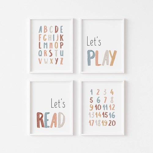 Boho set of 4 ABC numbers lets read and play