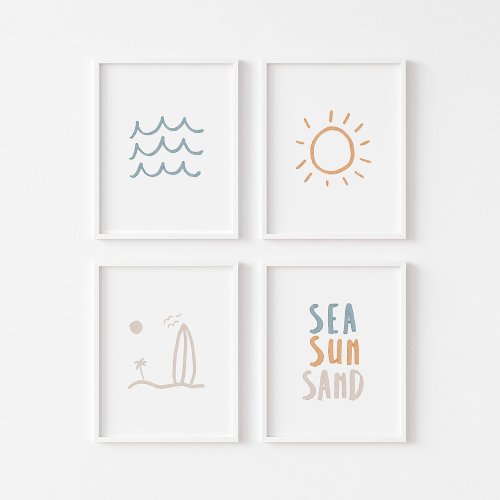 Boho set of 4 boho sea sun sand print