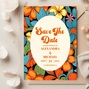 Boho Seventies Retro Floral Wedding Save The Date