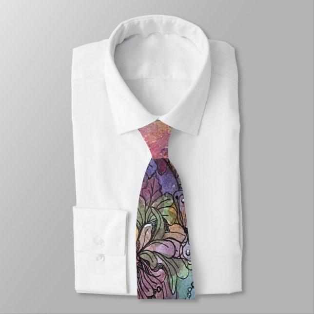 Boho Shabby Chic Flower Garden Watercolor Neck Tie (Tied)