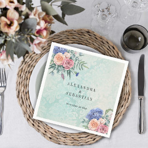 Boho Shabby Chic Flowers Green Rustic Wedding Napkins