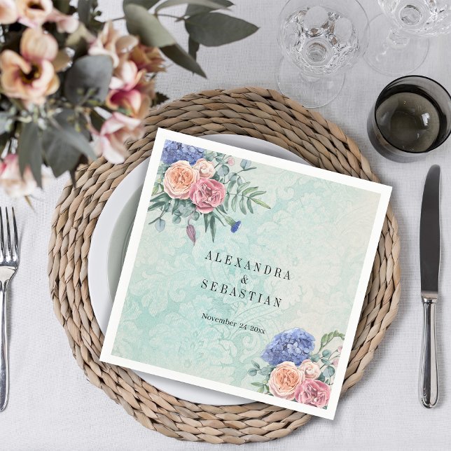 Boho Shabby Chic Flowers Green Rustic Wedding Napkins (Creator Uploaded)