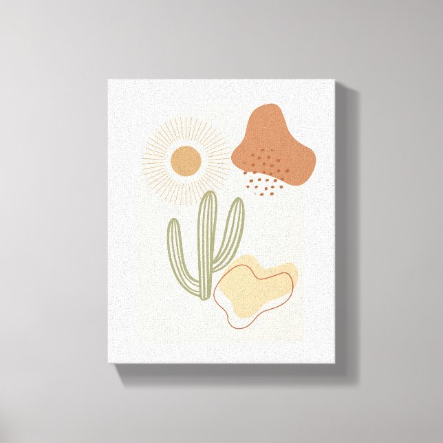 Boho Shapes Abstract Beige Terracotta Sun Cactus Canvas Print (Front)
