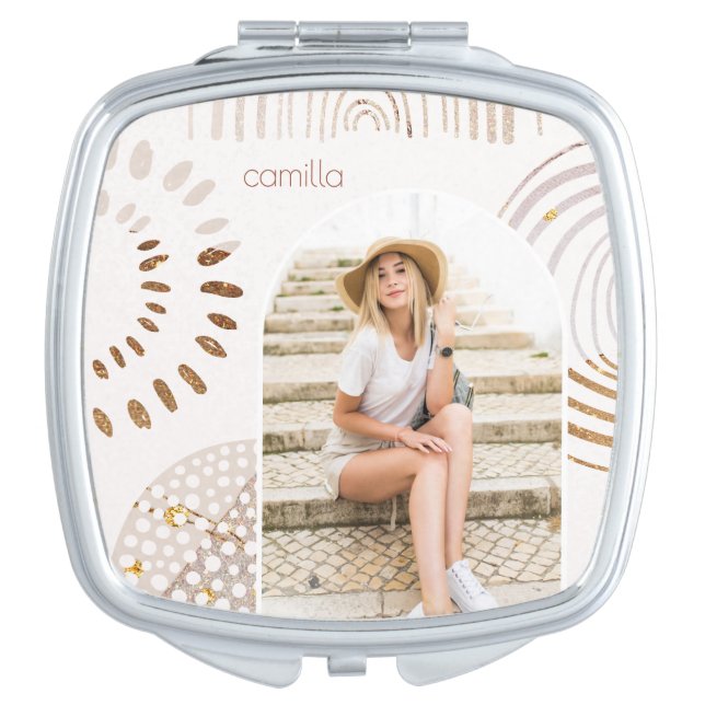 Boho Shapes and Name with Arch Photo Compact Mirror (Front)