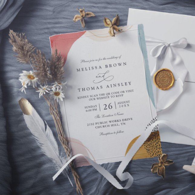 Boho Shapes Tropical Minimalist QR Code Wedding Invitation (Creator Uploaded)