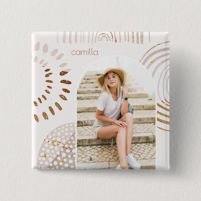 Boho Shapes with Name and Photo Arch Button (Front)