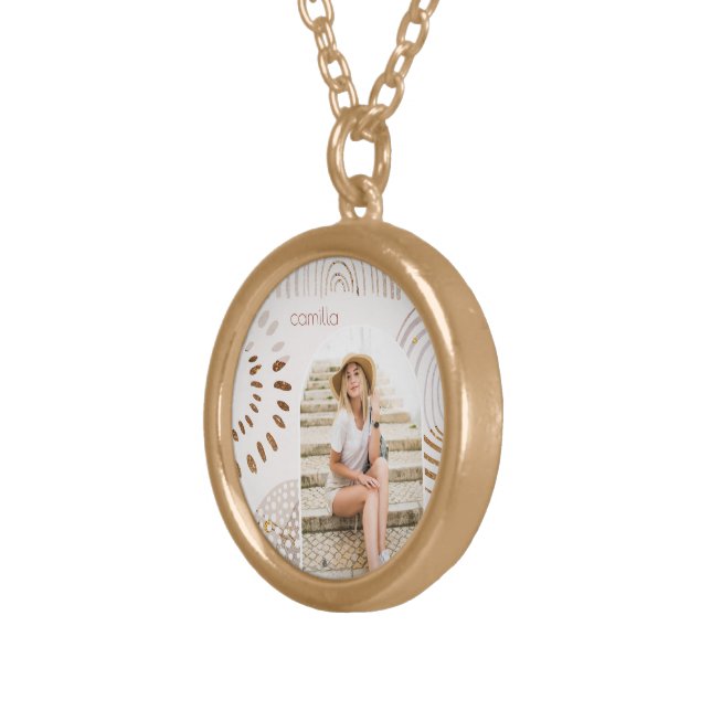 Boho Shapes with Name and Photo Arch Gold Plated Necklace (Front Right)