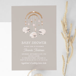 Boho Sheep Mobile Warm Gray Neutral Baby Shower Invitation
