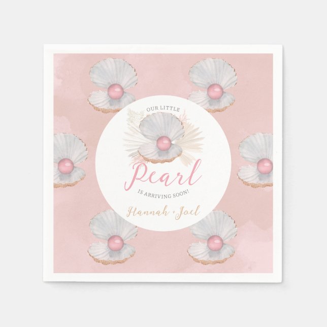Boho Shell Pink Pearl Ocean Baby Shower Napkins (Front)