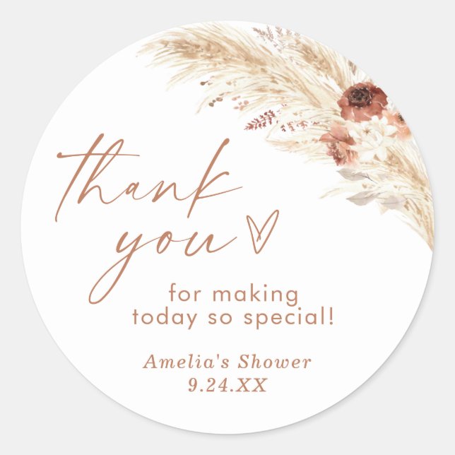 Boho Shower Thank You Favor Sticker (Front)