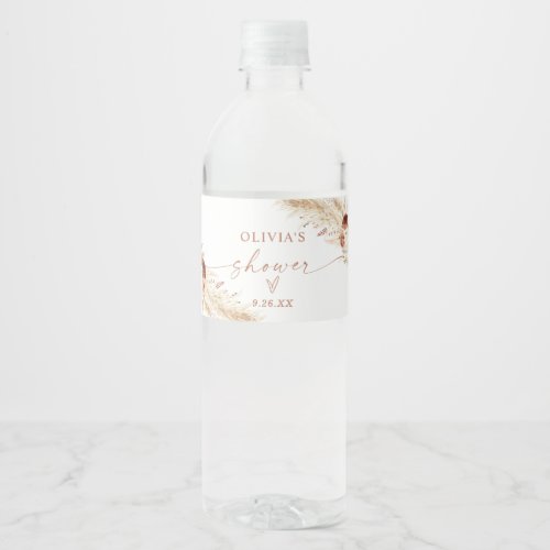 Boho Shower Water Bottle Label  Pampas Grass