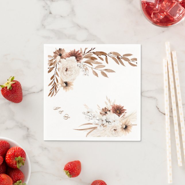 Boho Sienna and Beige Floral Paper Napkins (Insitu)