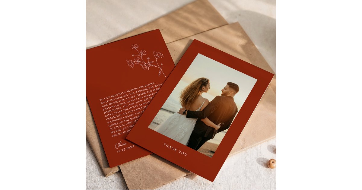 Boho Sienna Terracotta Floral Wedding Thank You Card | Zazzle