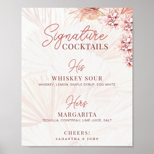 Boho Signature Cocktails His Hers Drinks Wedding Poster