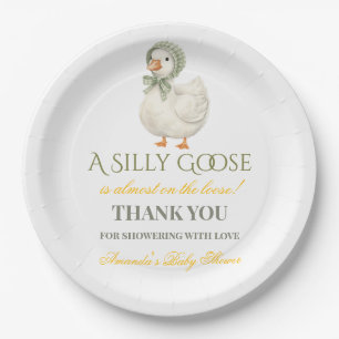 Boho Silly Goose Sage Green Neutral Baby Shower Paper Plates