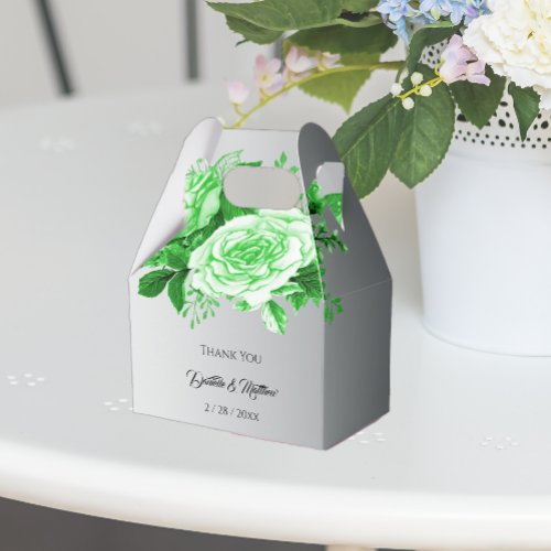 Boho Silver and Green Roses Wedding  Favor Boxes
