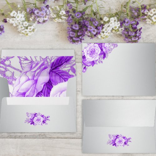 Boho Silver and Purple Roses Wedding  Envelope