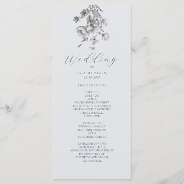 Boho Silver Floral Wedding Program (Front)