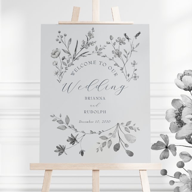 Boho Silver Floral Wedding Welcome Sign (Creator Uploaded)
