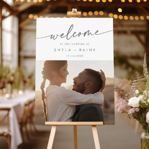 Boho Silver Gray Photo Wedding Welcome Sign
