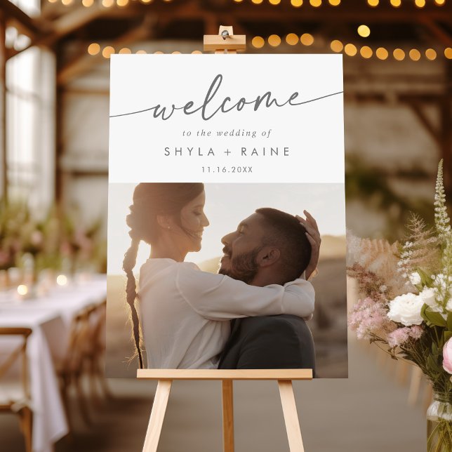 Boho Silver Gray Photo Wedding Welcome Sign (Creator Uploaded)