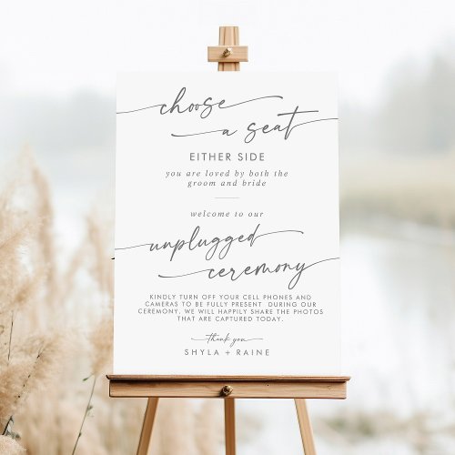 Boho Silver Gray Seat Unplugged Ceremony Sign