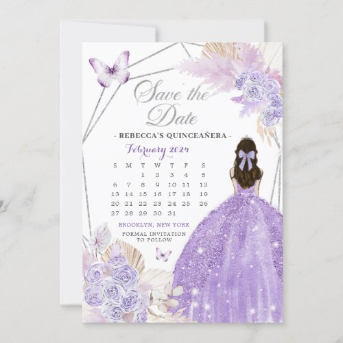 Boho Silver Lilac 15 Aos Save The Date Calendar Invitation