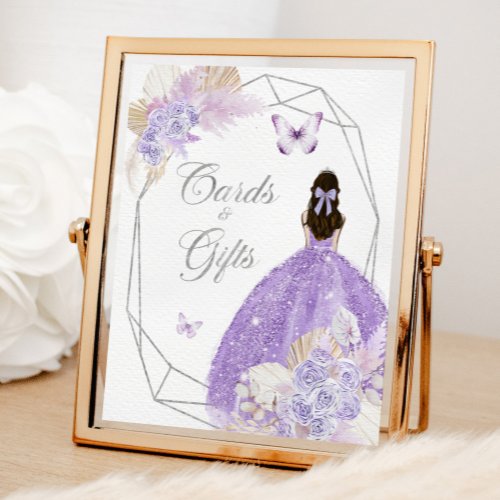 Boho Silver Lilac Flowers 15 Aos Cards  Gifts Poster