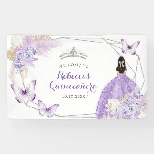 Boho Silver Lilac Geometric Quinceaera Large Banner