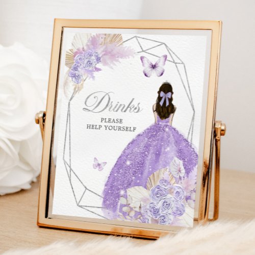 Boho Silver Purple Geometric Quinceaera Drinks Poster