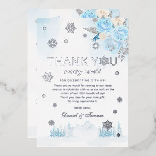 Boho Silver Snowflake Winter Baby Shower Thank You Foil Invitation