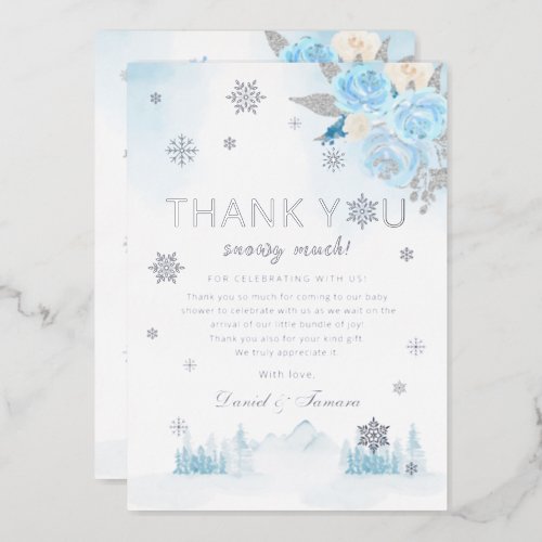 Boho Silver Snowflake Winter Baby Shower Thank You Foil Invitation