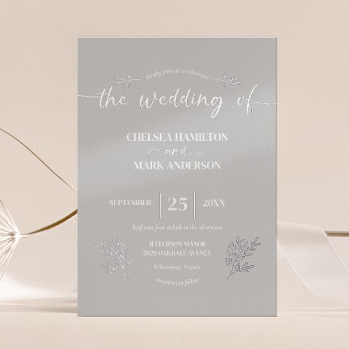 Boho Silver Trendy Script Wedding Foil Invitation