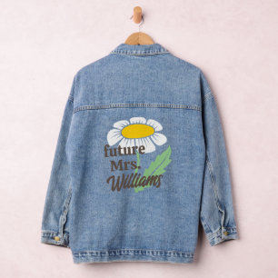 Boho Simple Daisy Future Mrs Last Name Bride Denim Jacket