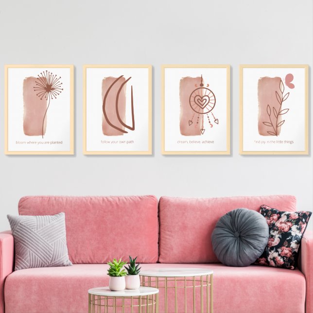 Boho simple drawings inspiring Quotes Pink Wall Art Sets (Livingroom)