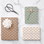 Boho Simple Modern Brown Sage Neutral Polka Dot Wrapping Paper Sheets