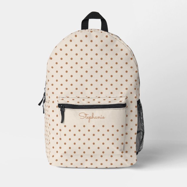 Boho Simple Modern Neutral Polka Dot Beige Name Printed Backpack (Front)