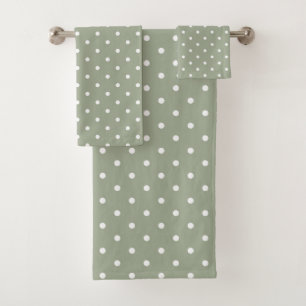 Boho Simple Modern Neutral Polka Dot Sage Green Bath Towel Set