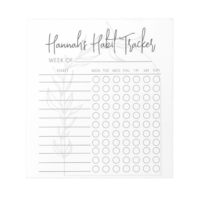 Boho Simple Script Weekly Habit Tracker Notepad (Front)