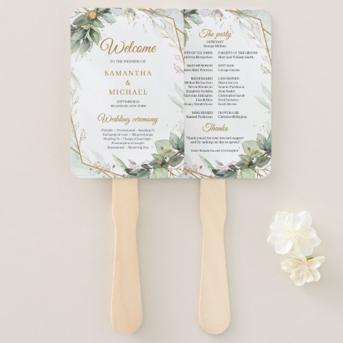 Boho Simple spring greenery and gold frame wedding Hand Fan